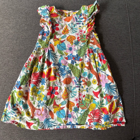 Mini Boden Floral Jungle Dress Ruffle Cotton Pockets Girls size 4-5 - Picture 2 of 9